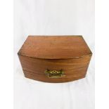 Mahogany side hinging box with brass handle and partially fitted interior, together with other boxes