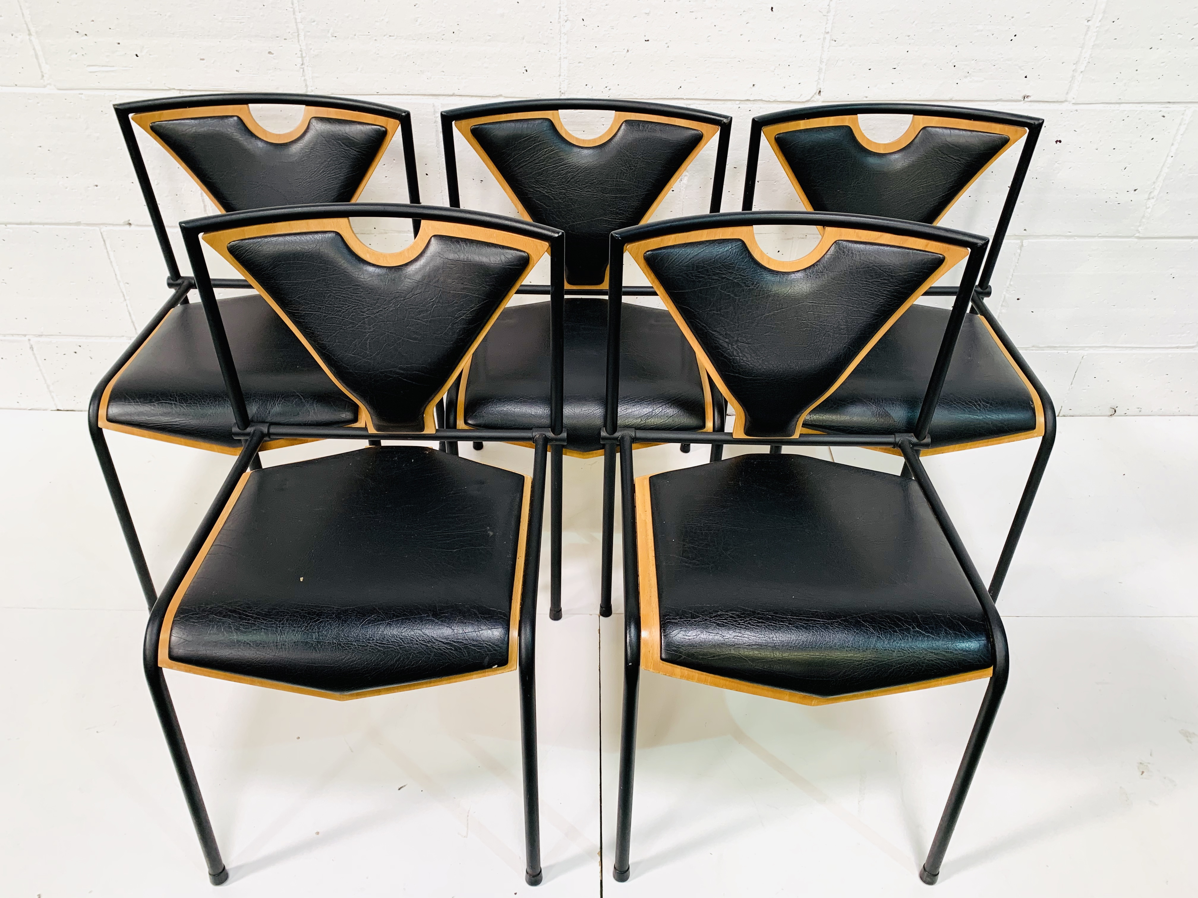 Five 'Novell' black metal framed vinyl and plywood chairs by EH Furniture, Denmark