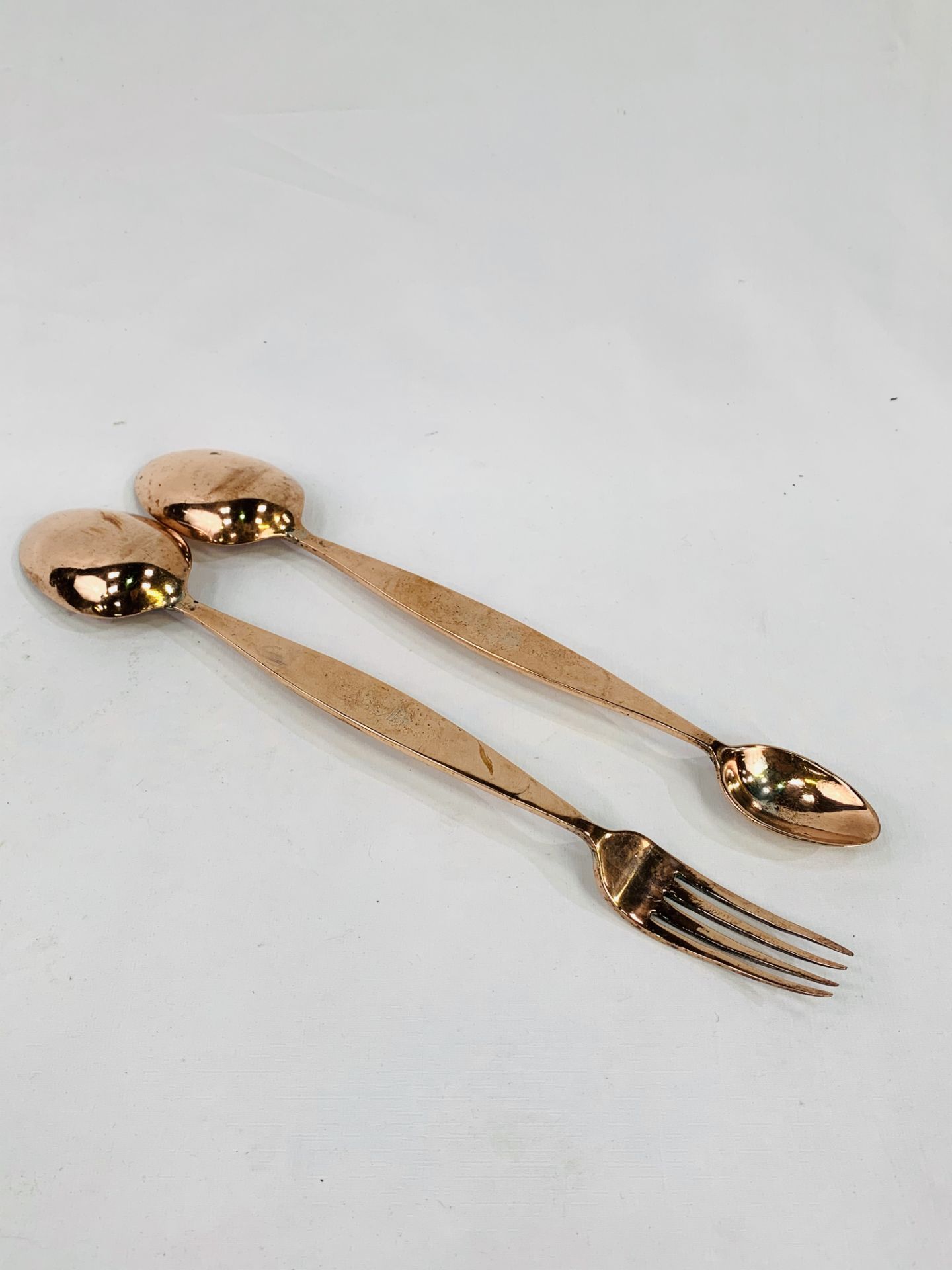 Two copper Benham and Son's serving utensils, marked with a crown and initals RY. - Image 3 of 5