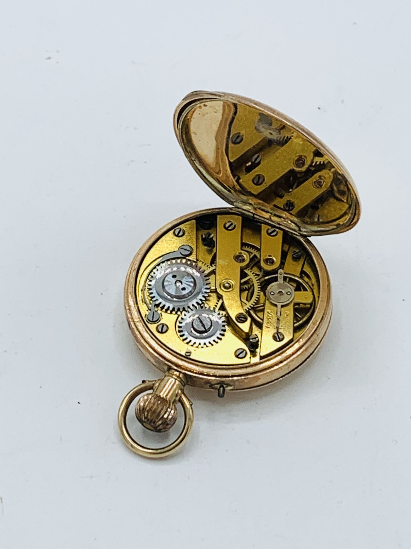 Small 9ct gold case half hunter pocket watch, going, in original brown leather case. - Image 3 of 7