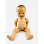 Mid 20th century european articulated life size ceramic baby doll
