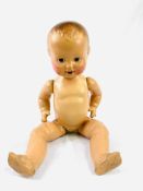 Mid 20th century european articulated life size ceramic baby doll