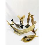 Large collection of Buffalo horn, hand carved animal and fish figures
