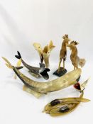 Large collection of Buffalo horn, hand carved animal and fish figures