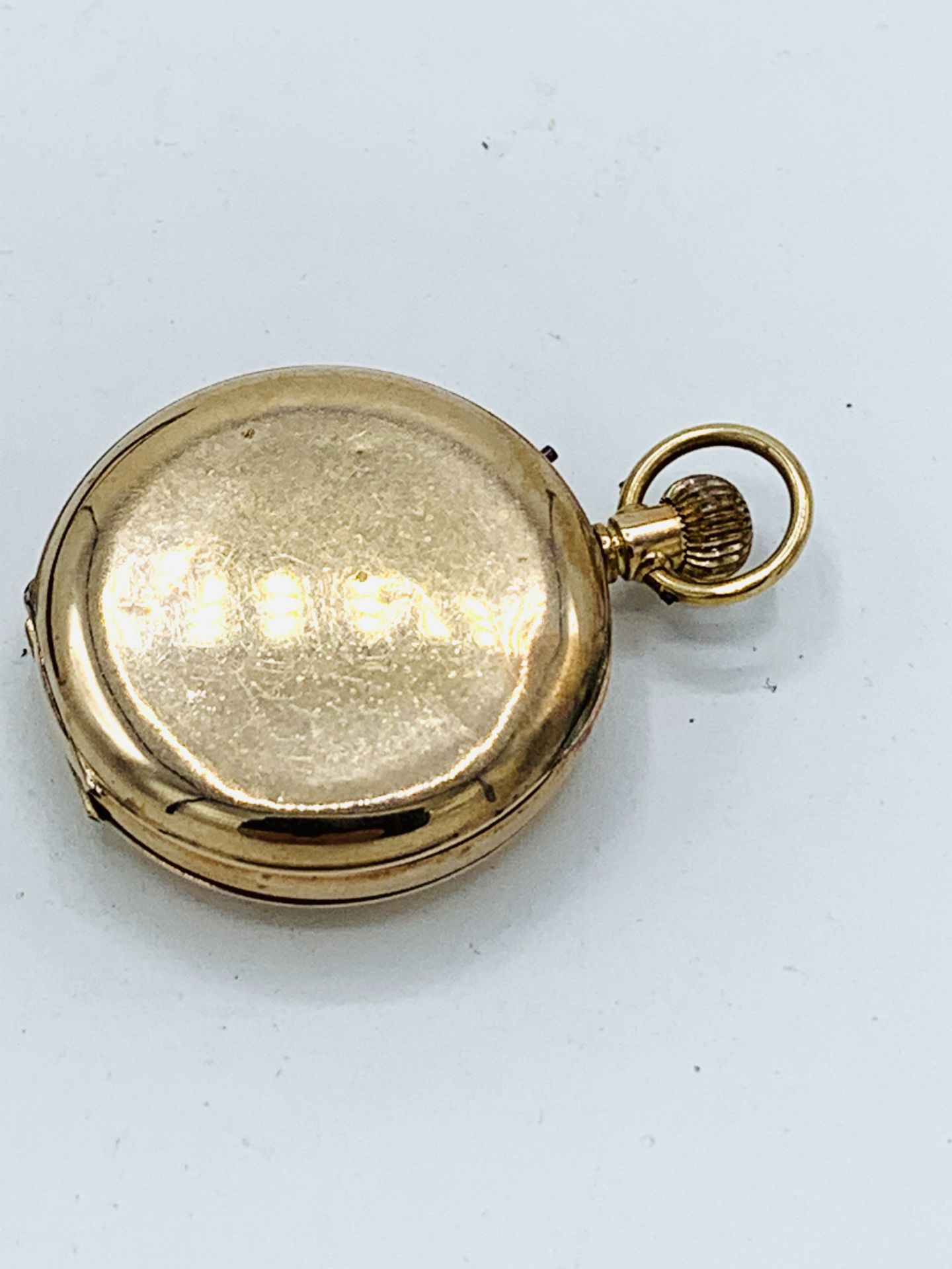 Small 9ct gold case half hunter pocket watch, going, in original brown leather case. - Image 5 of 7