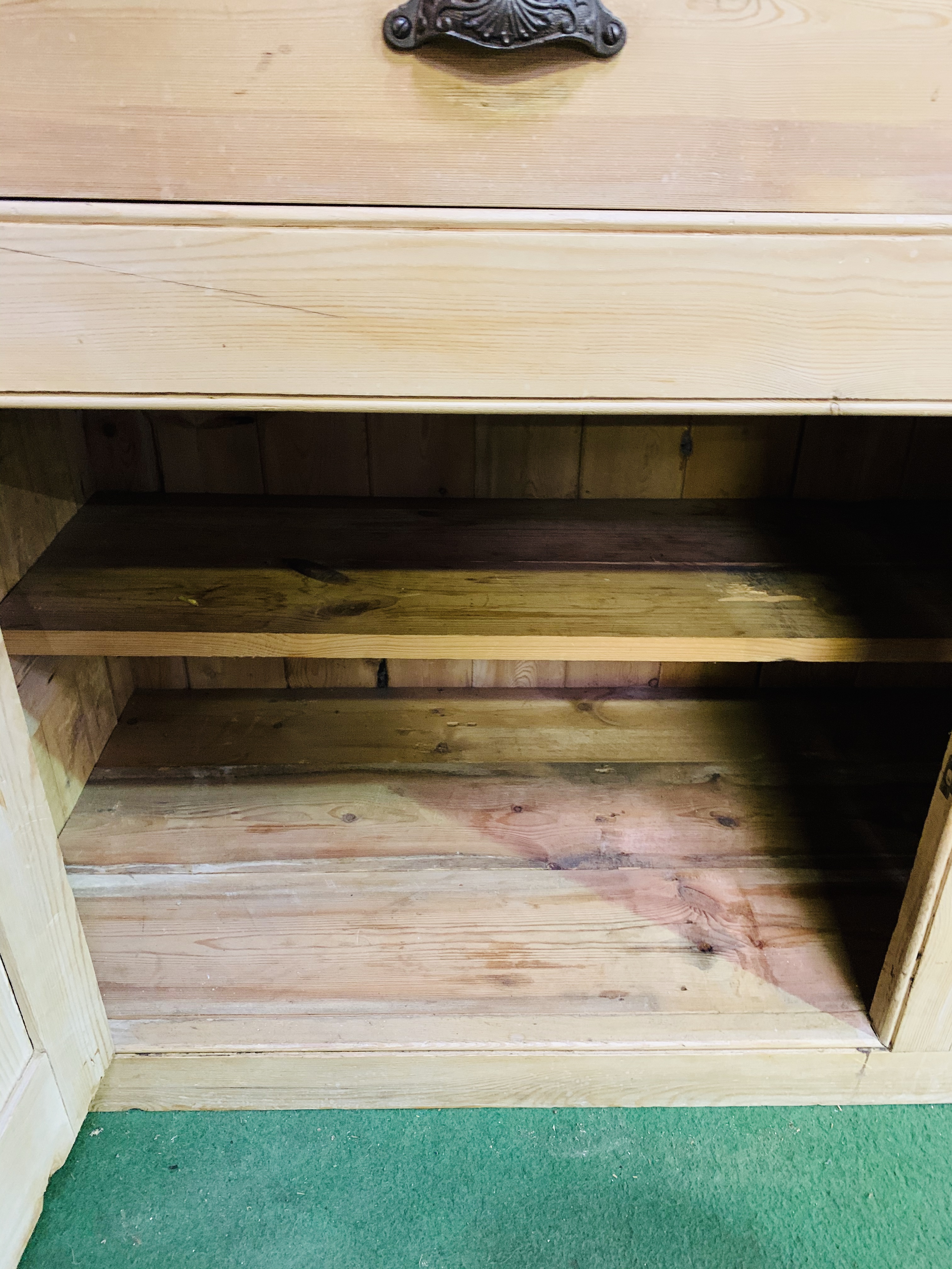 Antique pine sideboard with two drawers over two cupboards. - Image 4 of 5