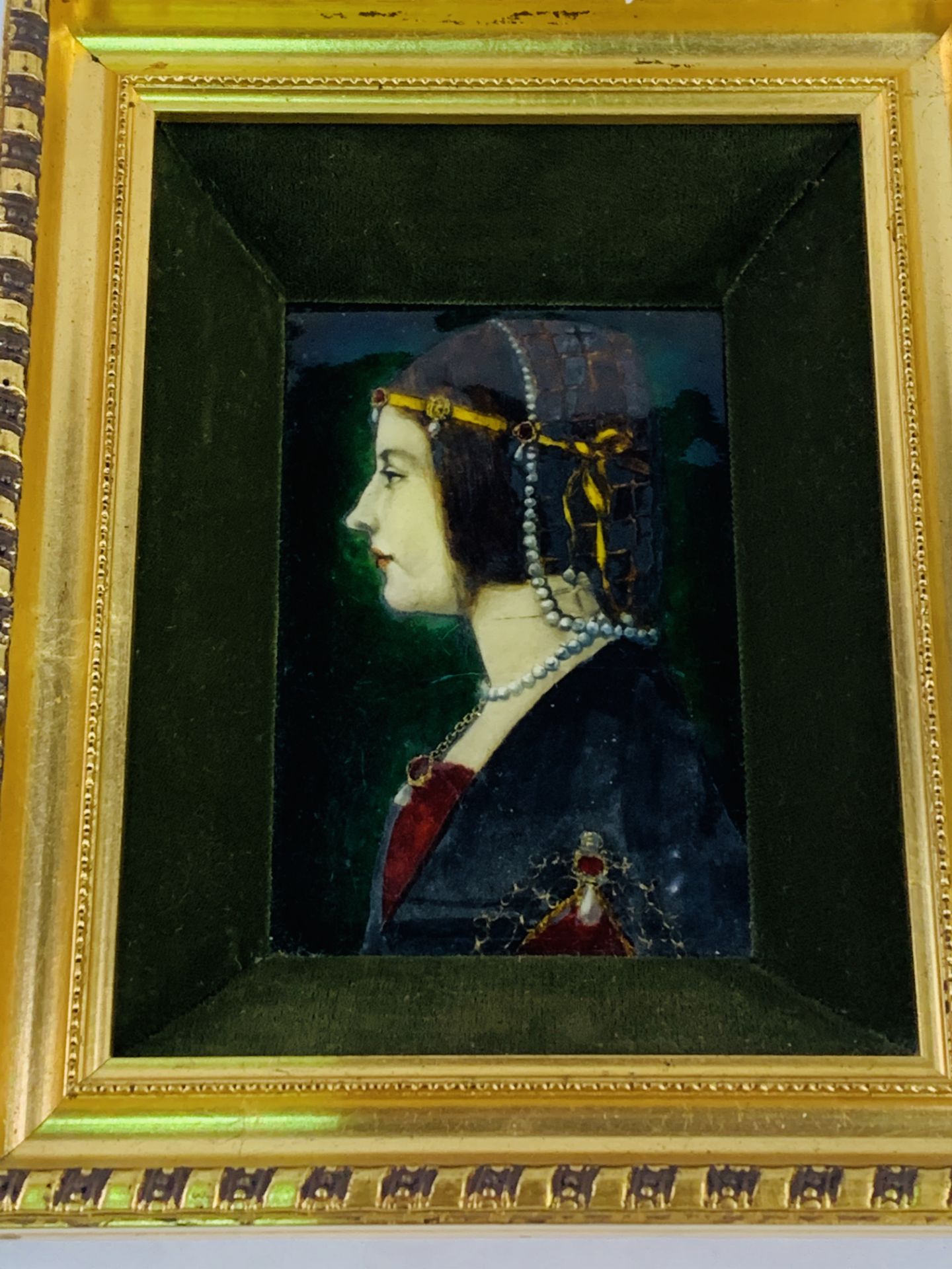 2 framed enamel placques: one signed Rouzier Rouby; the other after Giovanni Ambrogio Predis - Image 3 of 3