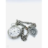 935 silver case pocket watch, together with a hallmarked silver fob chain and silver pendant