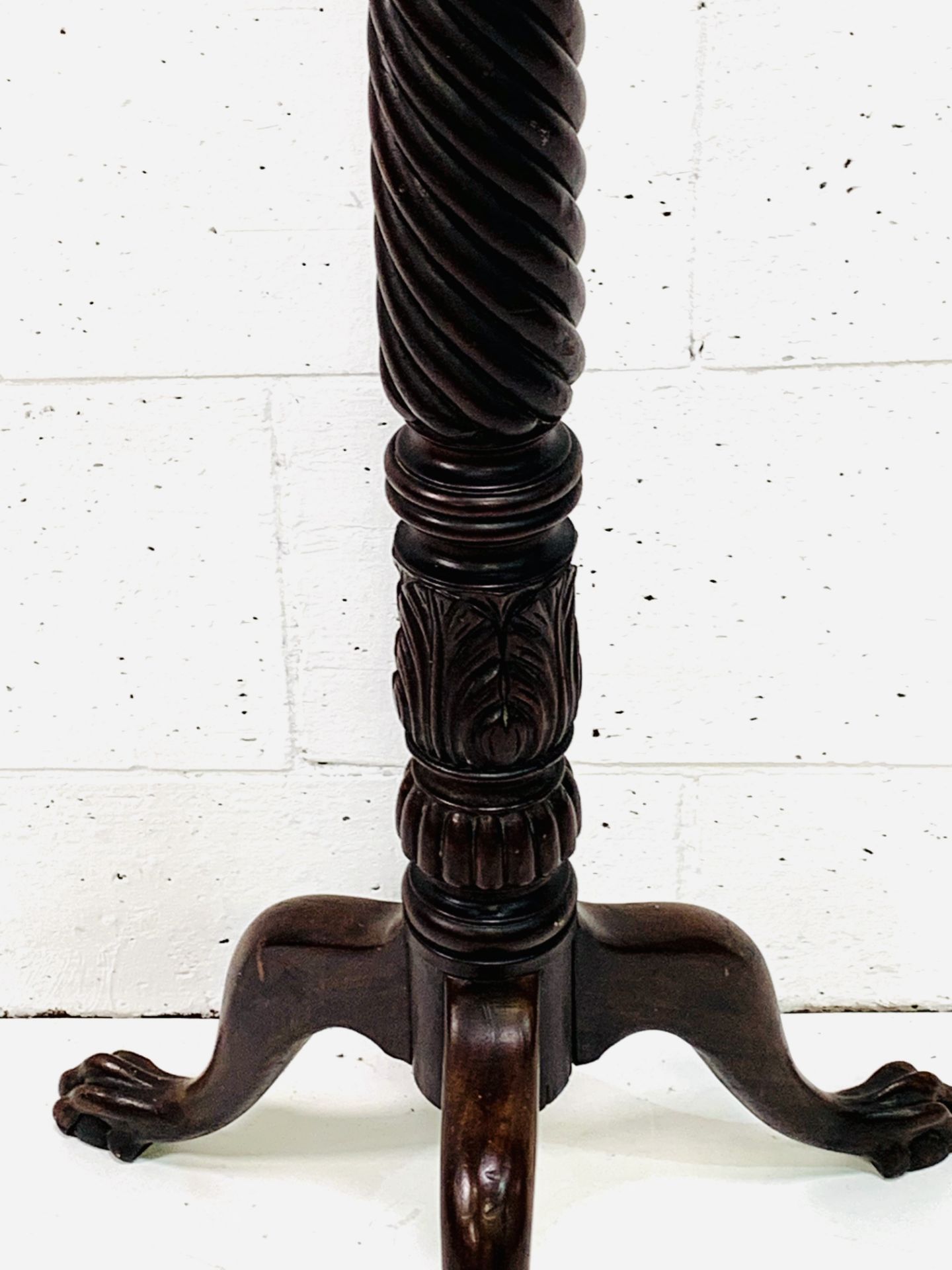 Victorian mahogany barley twist Torchere with ball & claw feet, 140cms. - Image 2 of 4