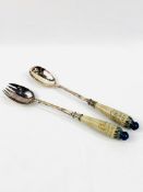 A Pair of Salad Servers by Hannah Barlow for Doulton, Lambeth.