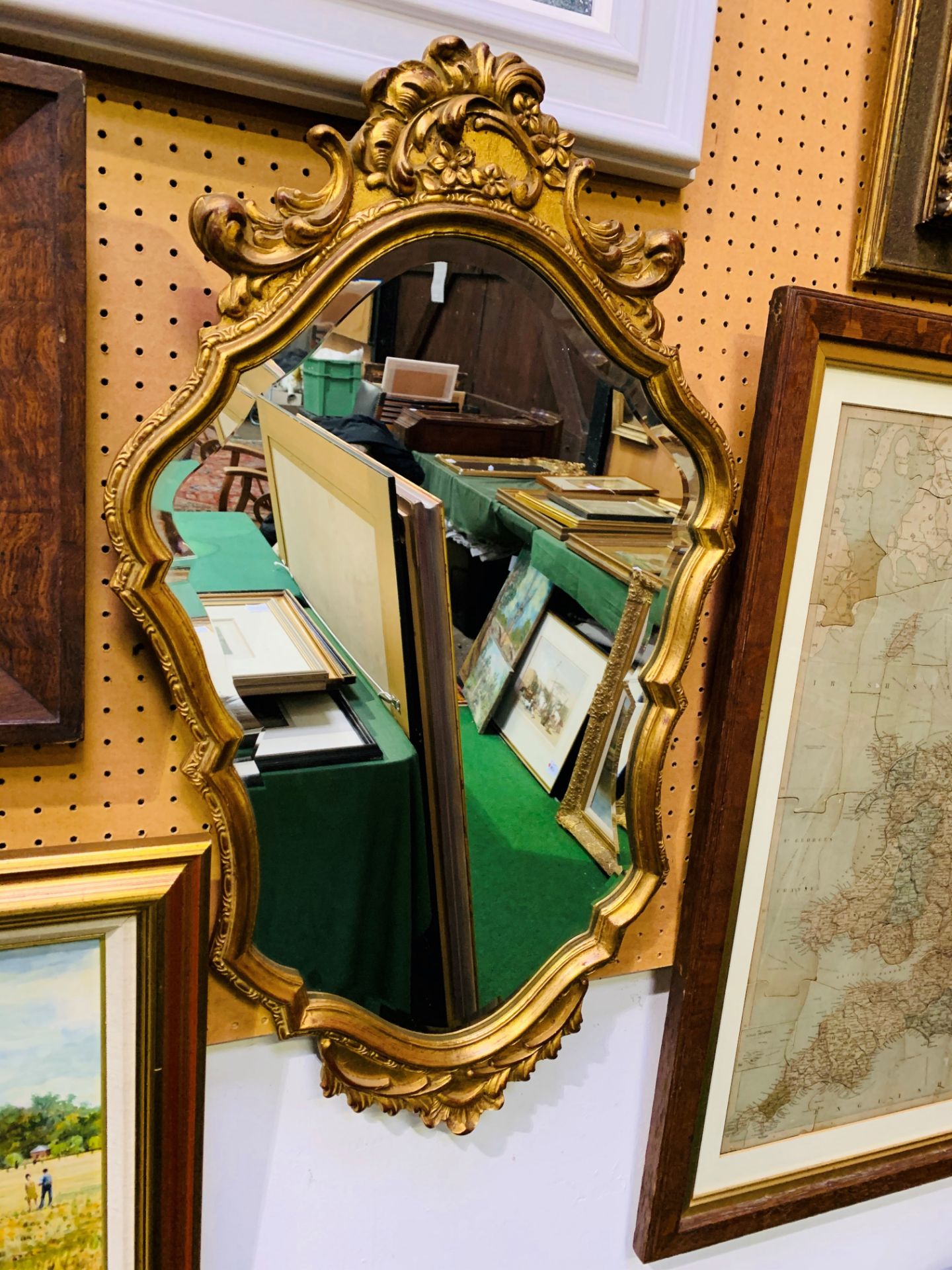 Baroque gilt frame mirror with scalloped and bevelled edge glass. - Image 2 of 2