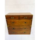 19th Century brass bound oak "Campaign" chest of two over three drawers, divides in the middle.