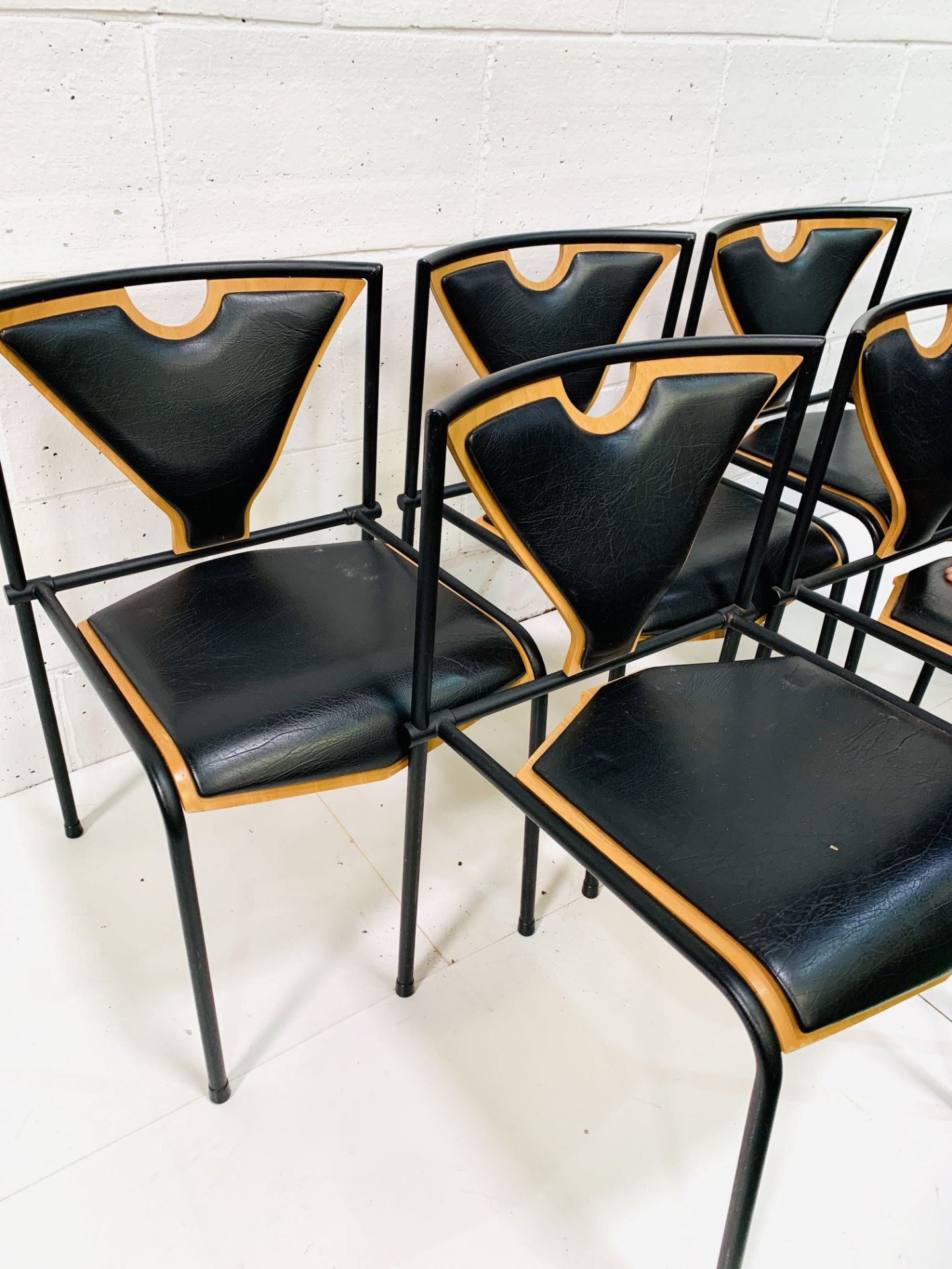 Five 'Novell' black metal framed vinyl and plywood chairs by EH Furniture, Denmark - Image 3 of 5