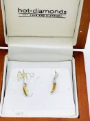 9ct gold and diamond two tone drop earrings in original box