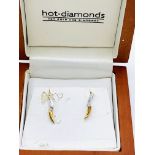 9ct gold and diamond two tone drop earrings in original box