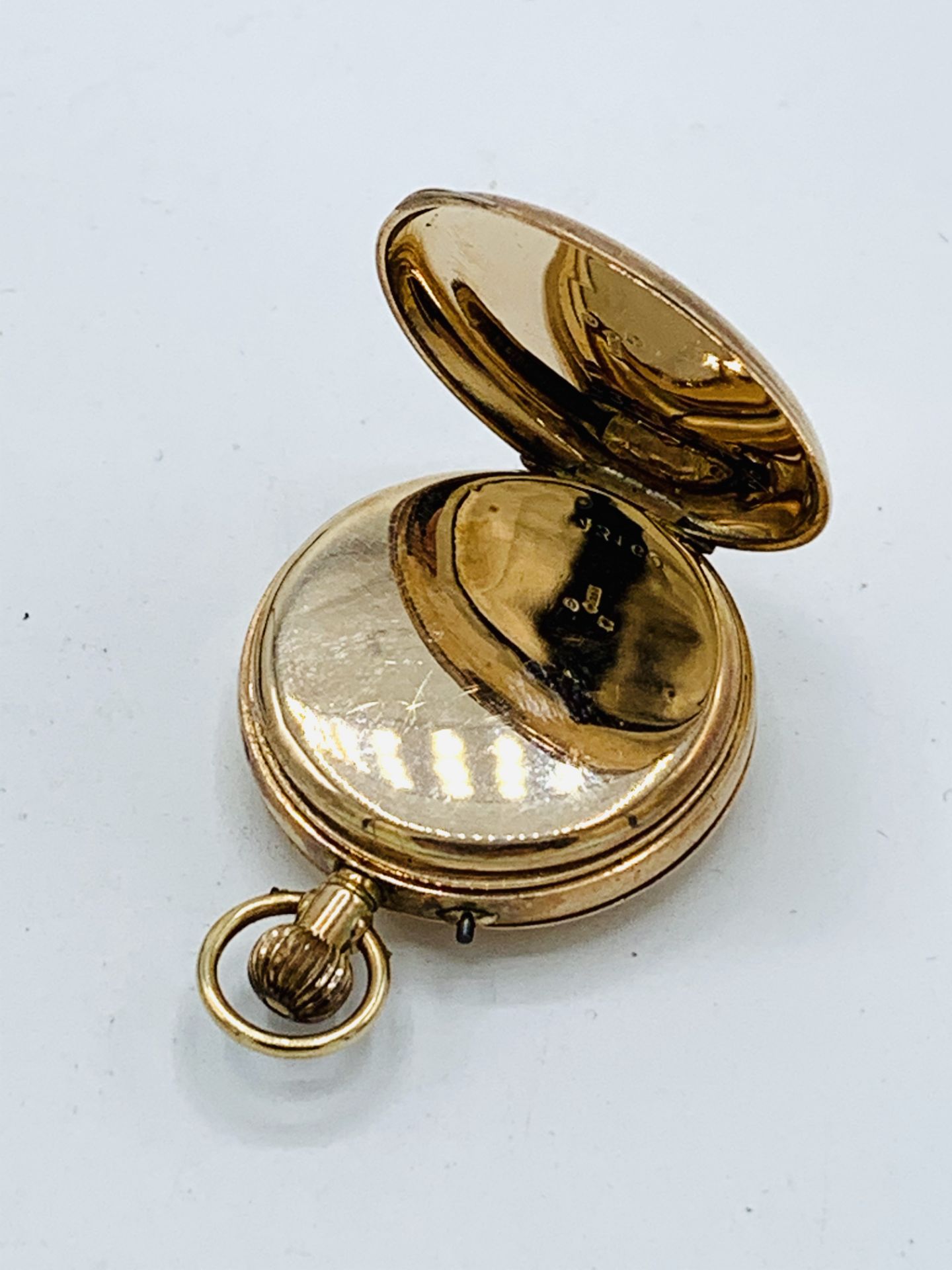 Small 9ct gold case half hunter pocket watch, going, in original brown leather case. - Image 4 of 7