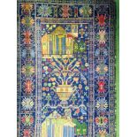 Blue ground hand knotted Middle Eastern rug.