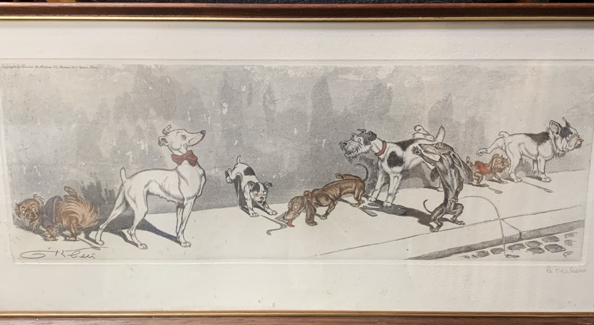 Pair of framed and glazed dog prints by Boris O'Klein: "Sens Unique" and "Le Tricheur" - Image 2 of 2