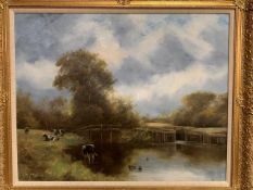 Gilt framed oil on canvas "Tranquility", signed Thomas Midwood