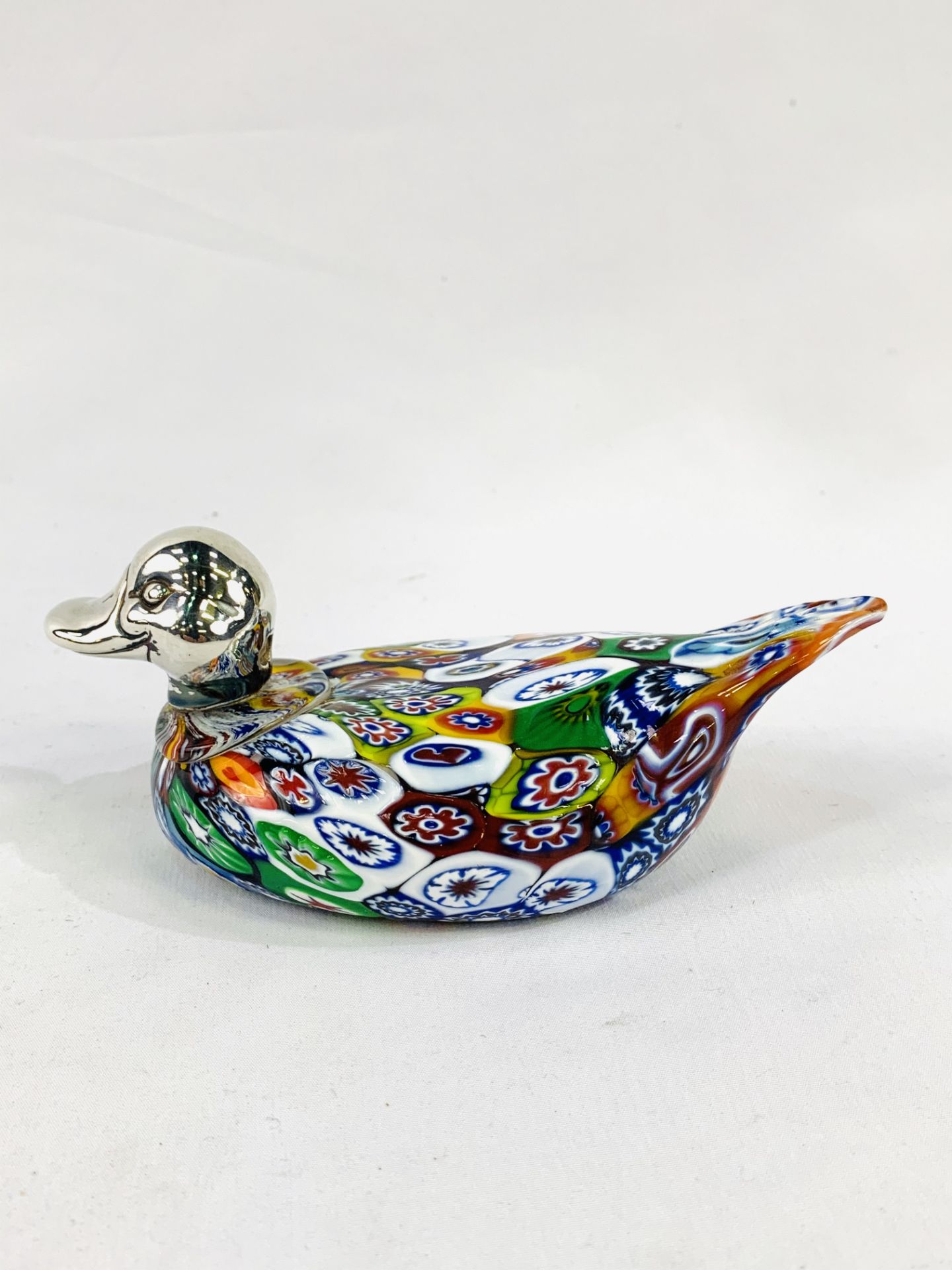 Murano Millefiori silver headed duck