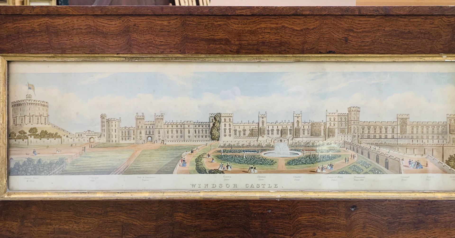 Mahogany framed and glazed Victorian print of the Garden at Windsor Castle. - Image 2 of 2