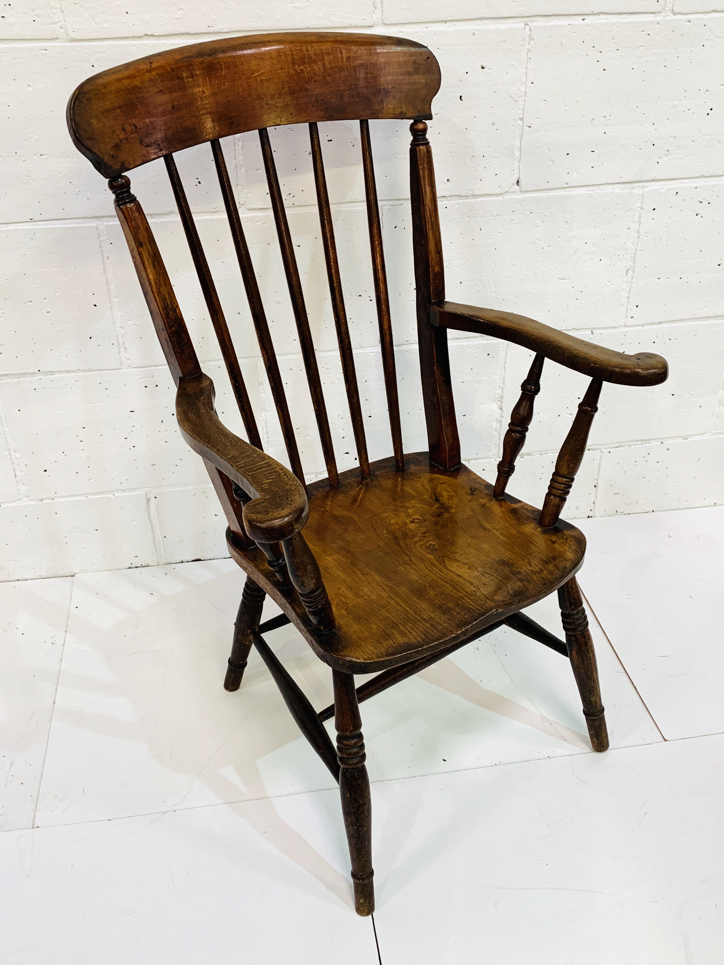 Elm seat high back farmhouse open armchair with spindle back. - Image 2 of 3