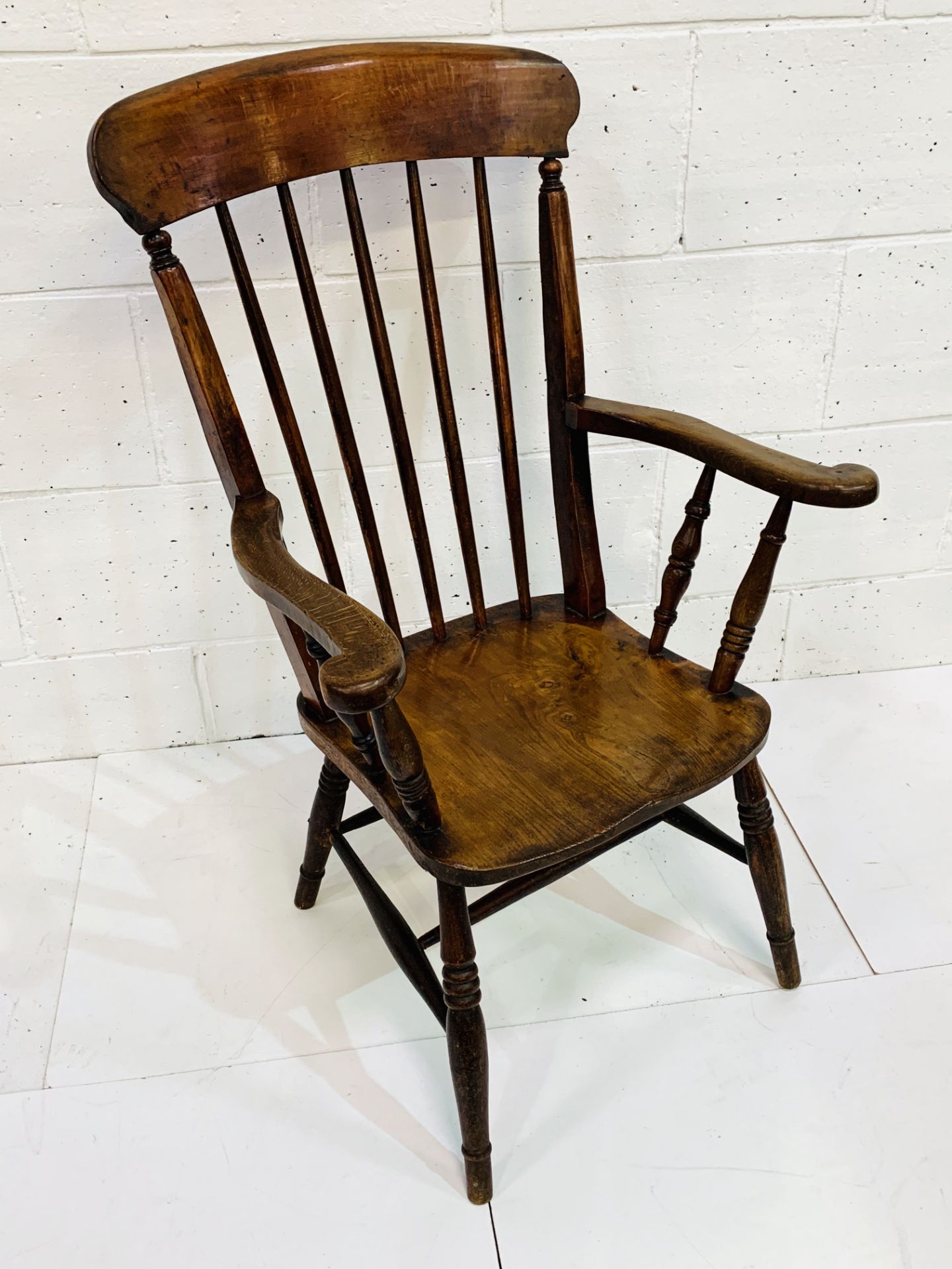 Elm seat high back farmhouse open armchair with spindle back. - Image 2 of 3