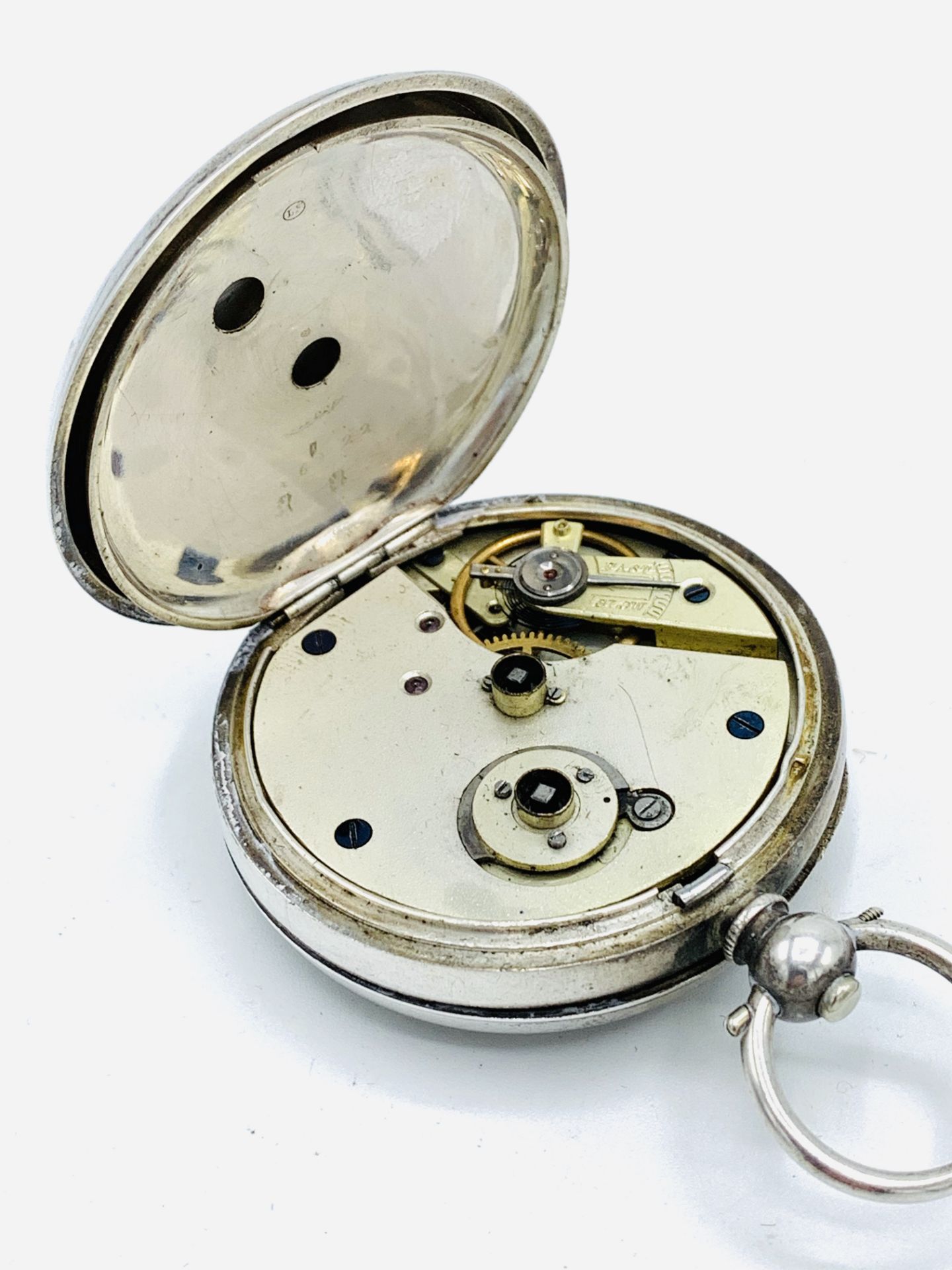 935 silver case pocket watch, together with a hallmarked silver fob chain and silver pendant - Image 4 of 5