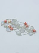 Moonstone, coral and 925 silver chain necklace, length 116cms.