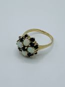 9ct gold, sapphire and opal cluster ring, 4.5gms