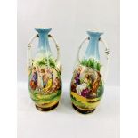 19th Century pair of large twin handled Royal Vienna Baluster vases with pictorial reliefs