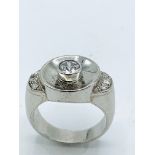 French platinium diamond ring Size K 1/2 Wt.9.1g. Diameter of centre diamond 5.5mm.