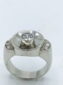 French platinium diamond ring Size K 1/2 Wt.9.1g. Diameter of centre diamond 5.5mm.