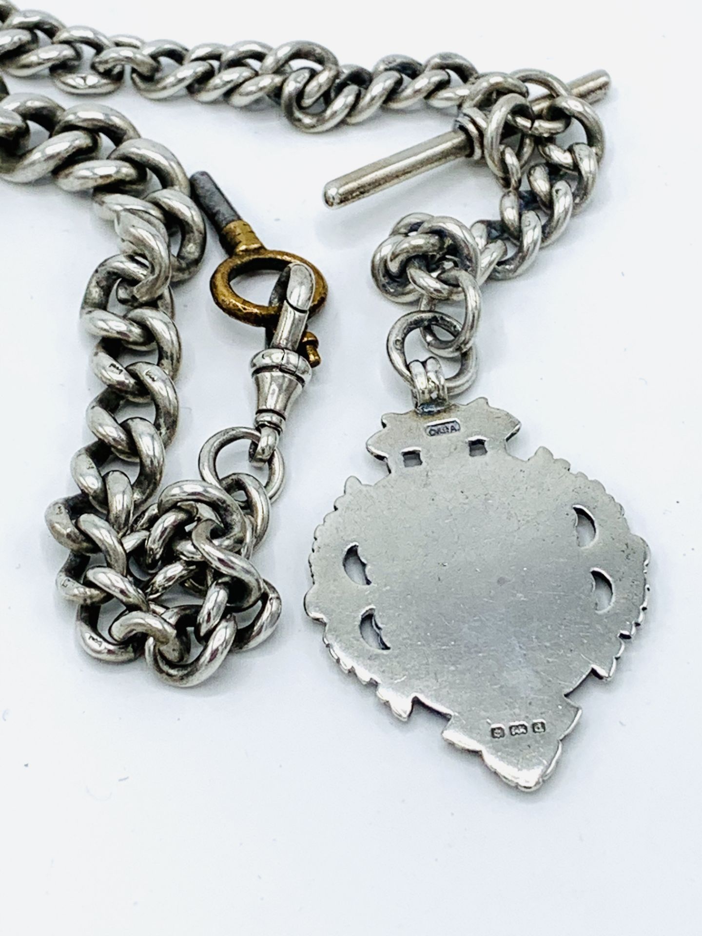 935 silver case pocket watch, together with a hallmarked silver fob chain and silver pendant - Image 2 of 5