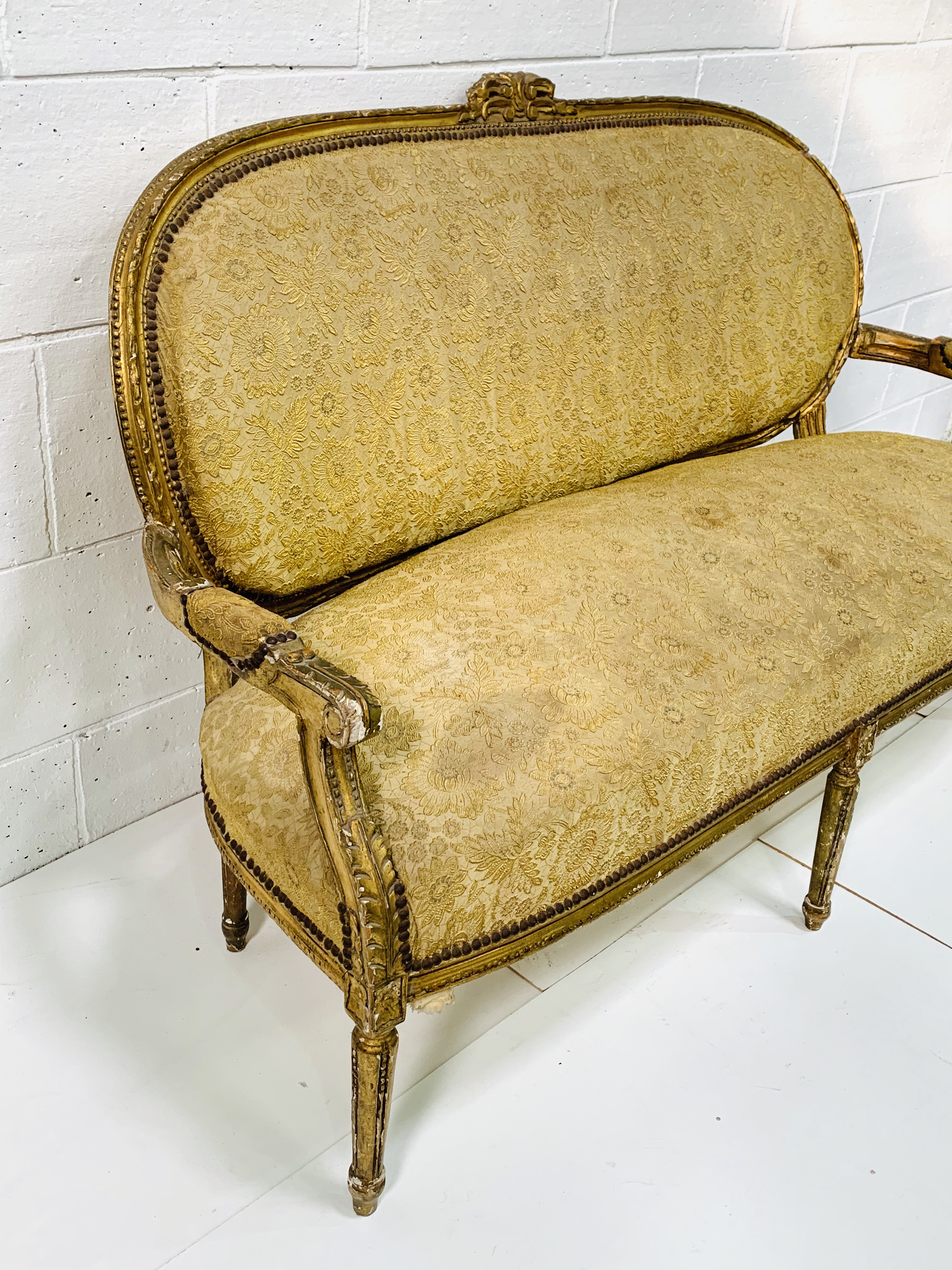 Regency gilt carved framed salon sofa. - Image 4 of 6