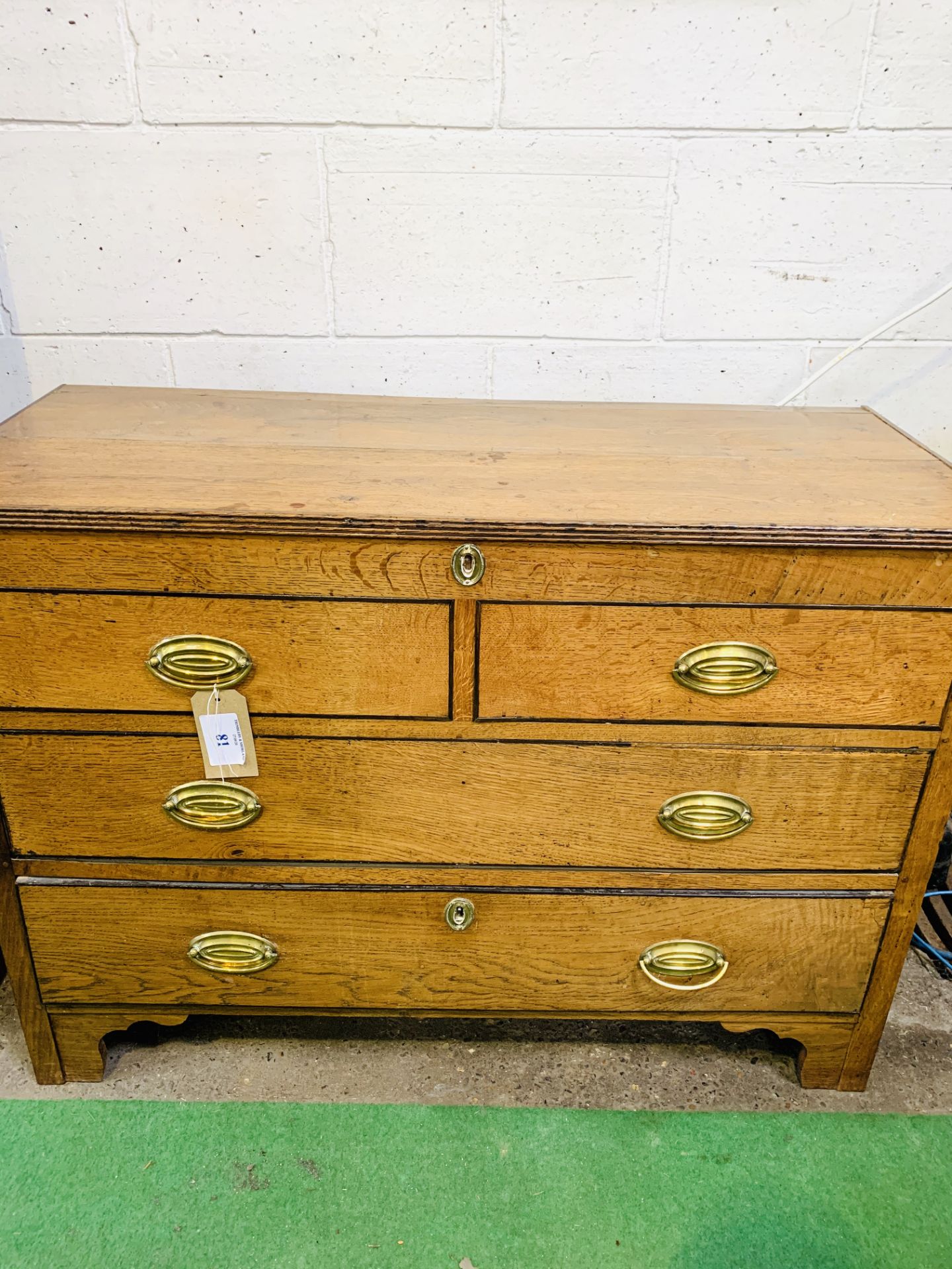 Oak former chest of 2 over 2 drawers converted to a cabinet with lifting lid