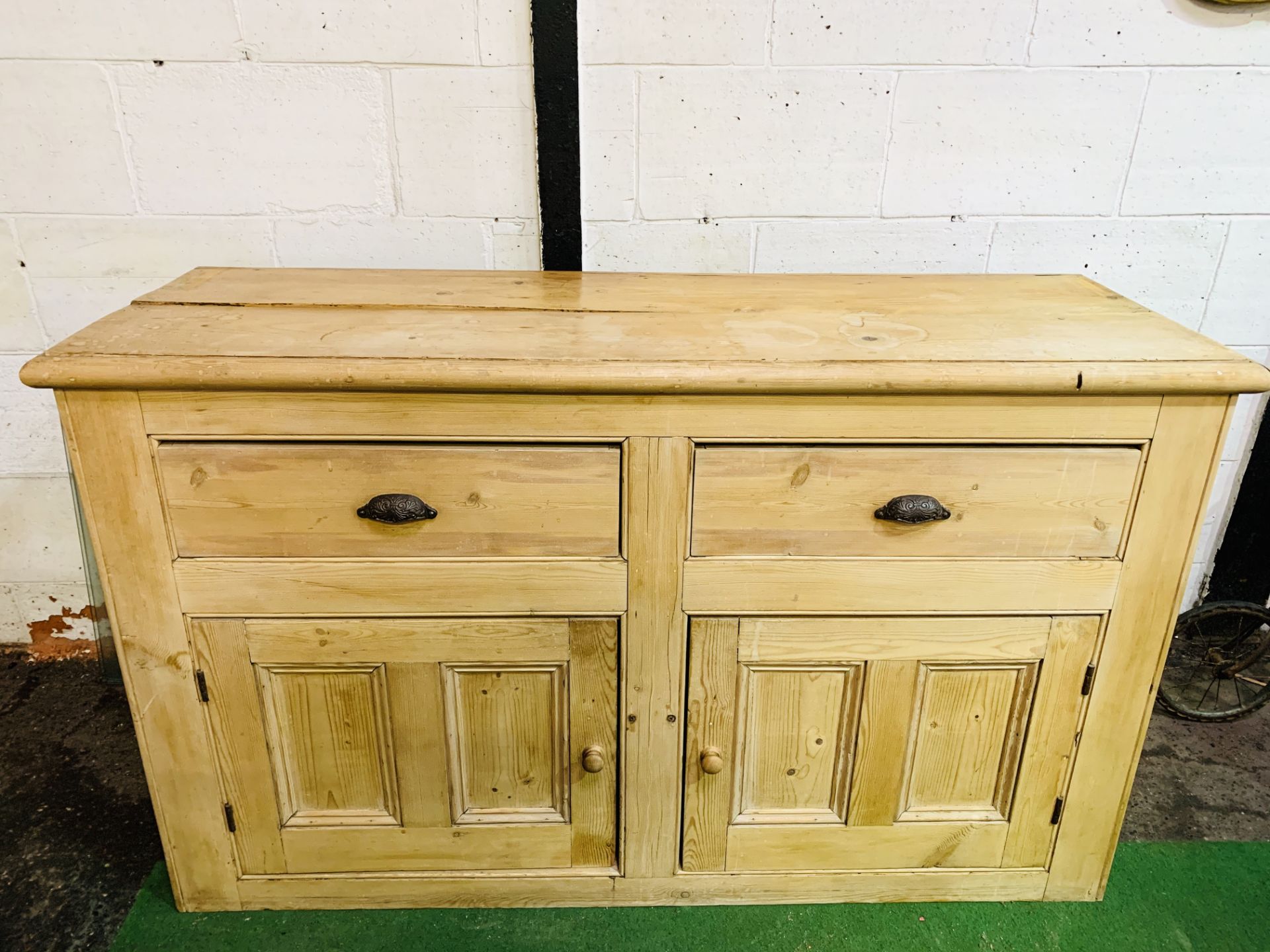 Antique pine sideboard with two drawers over two cupboards. - Image 2 of 5