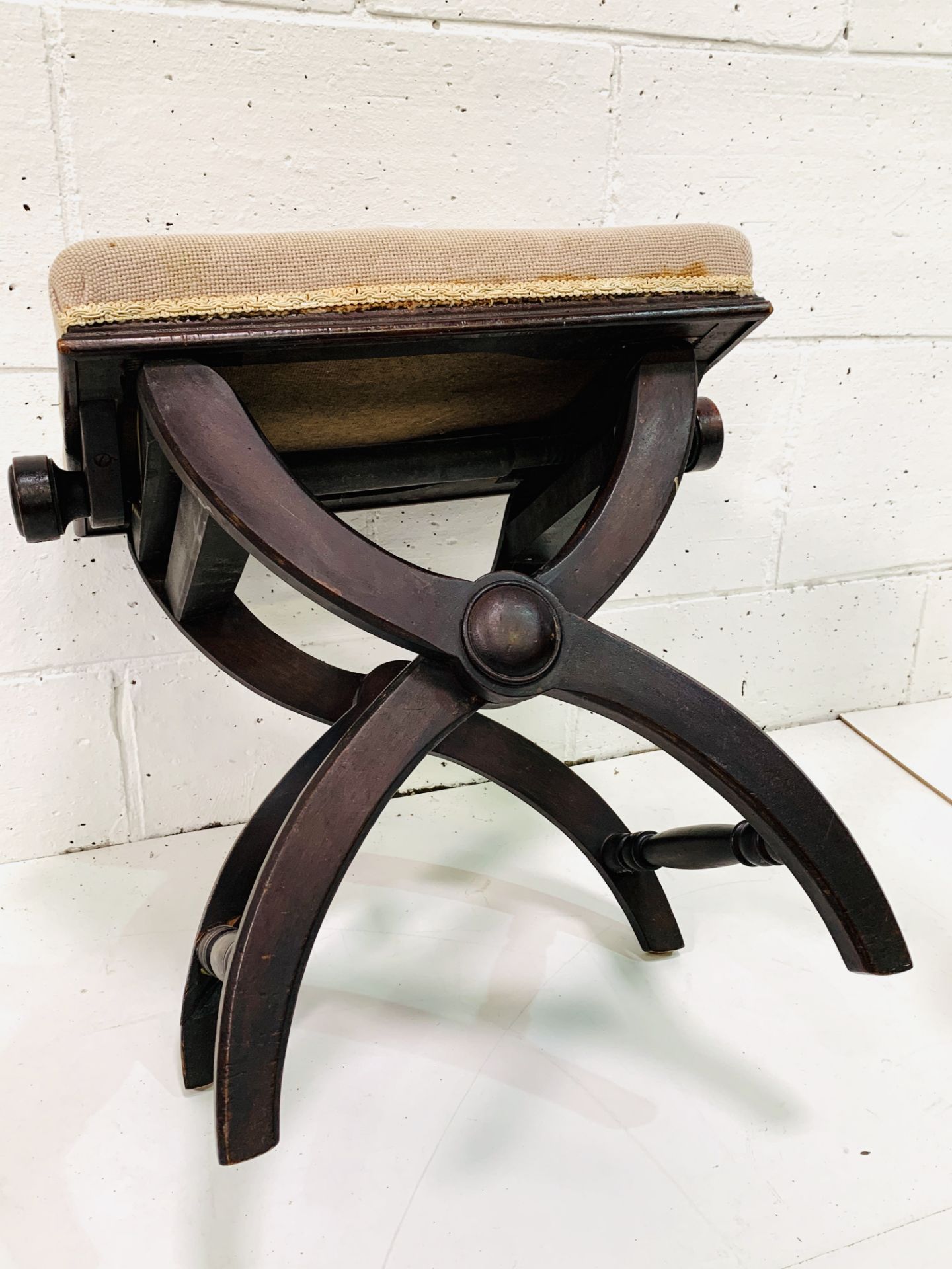 X frame adjustable height stool with tapestry upholstered seat. - Image 4 of 4