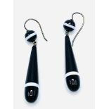 Black agate drop earrings approx 51mm in length. Wt 10.3gms.