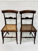 Two mahogany cane seat bedroom chairs.