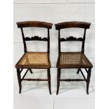 Two mahogany cane seat bedroom chairs.