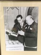 Framed and glazed photo of Winston Churchill, Havana, 1947; 3 mirrors and two framed cigar labels