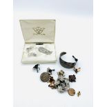 Sterling silver and rhodium brooch and earring set and qty costume jewellery