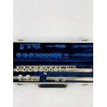 Gemeinhardt white metal flute, serial number 308146, in a hard case.