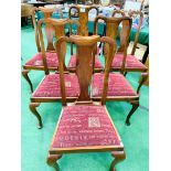 Six mahogany framed drop in seat dining chairs with splat backs