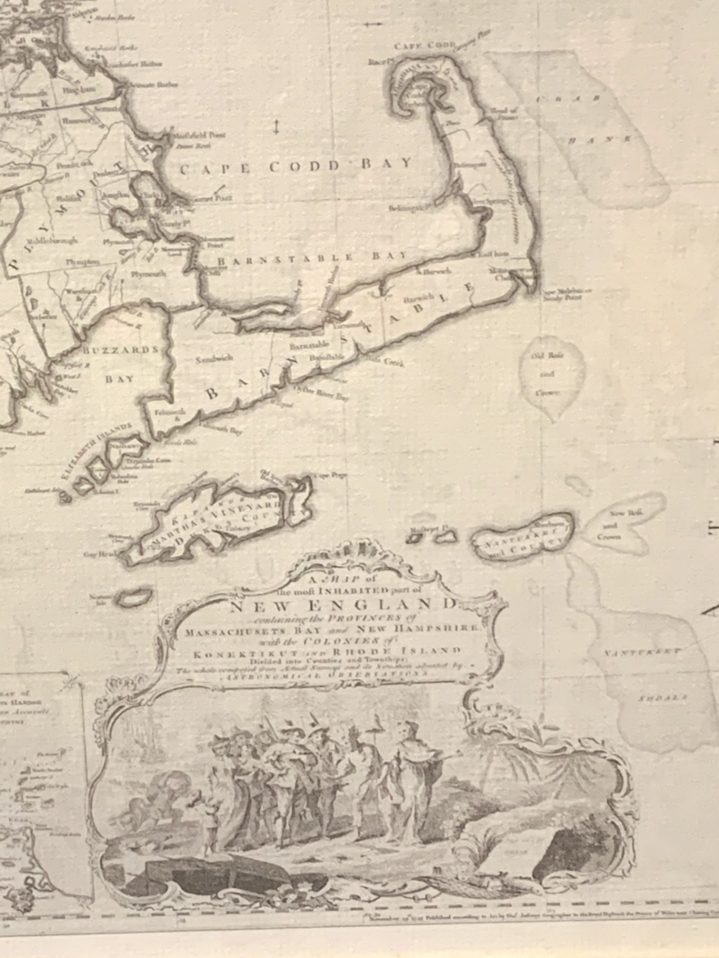 Framed and glazed print of a map of parts of New England dated 1765. - Image 3 of 3