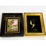 2 framed enamel placques: one signed Rouzier Rouby; the other after Giovanni Ambrogio Predis