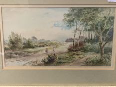 Framed and glazed watercolour of figures on a heath, signed W Duncan R W S