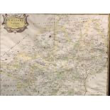 Framed and glazed engraved hand coloured map of Hertfordshire by Robert Morden.