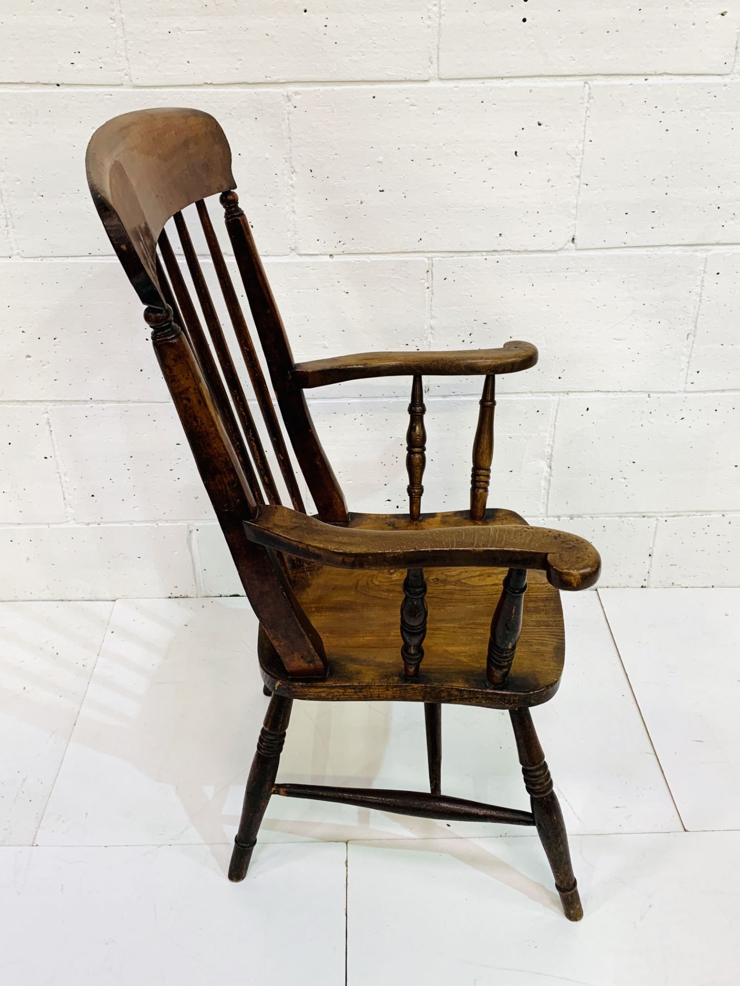 Elm seat high back farmhouse open armchair with spindle back. - Image 3 of 3